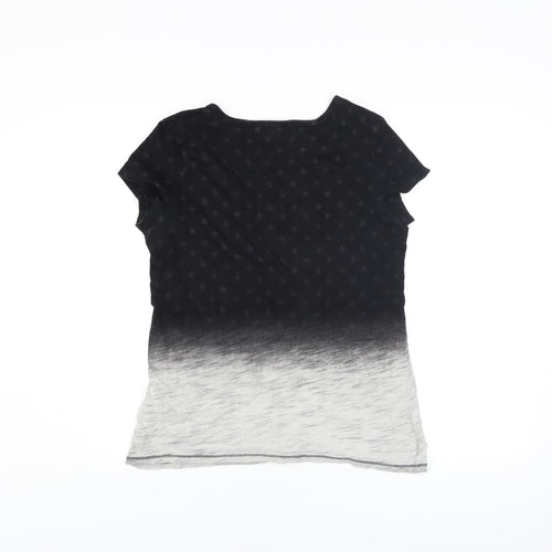 Next Womens Black Ombre Studded V-Neck Cotton T-Shirt Size 10