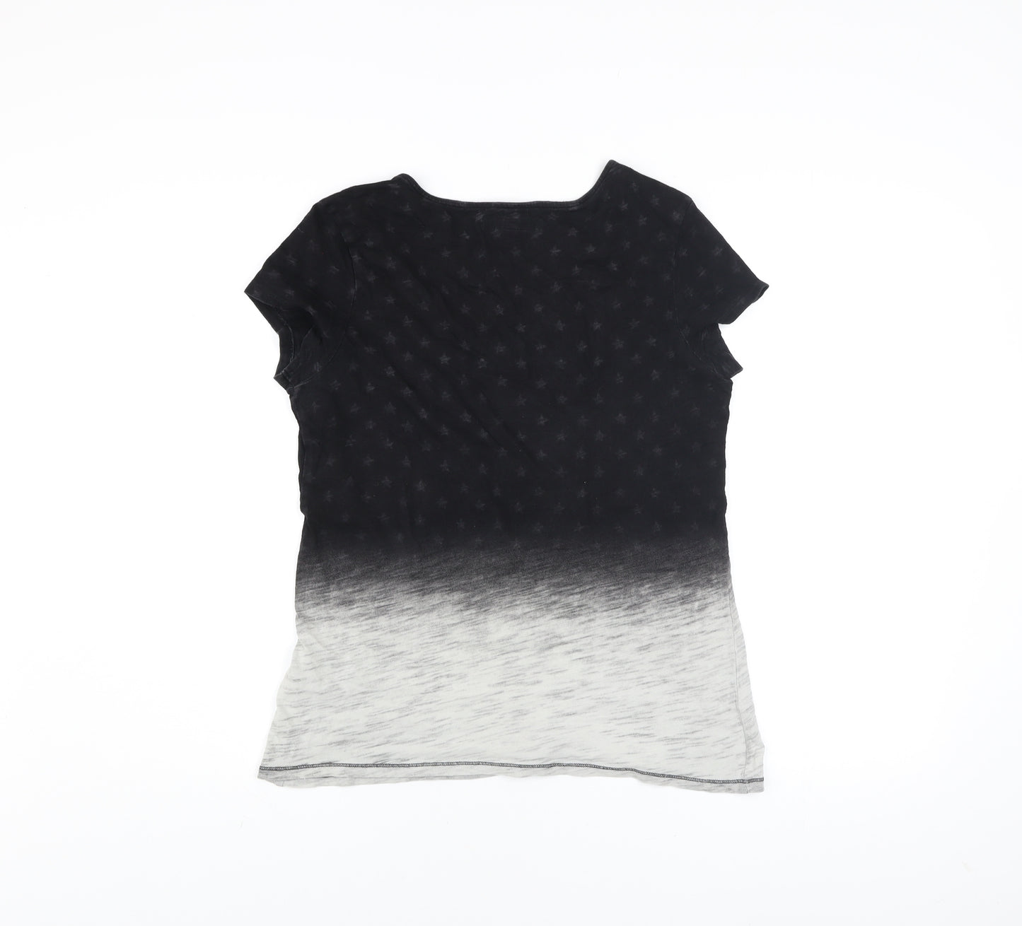 Next Womens Black Ombre Studded V-Neck Cotton T-Shirt Size 10