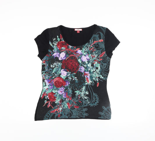 Joe Browns Womens Black Floral Print Short Sleeve Viscose T-Shirt Size 12