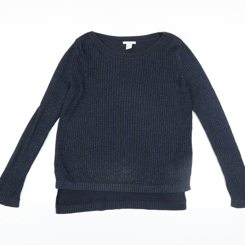 H&M Women’s Blue Ribbed Knit Crew Neck Jumper Size 12