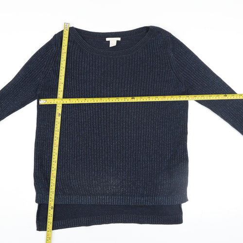 H&M Women’s Blue Ribbed Knit Crew Neck Jumper Size 12