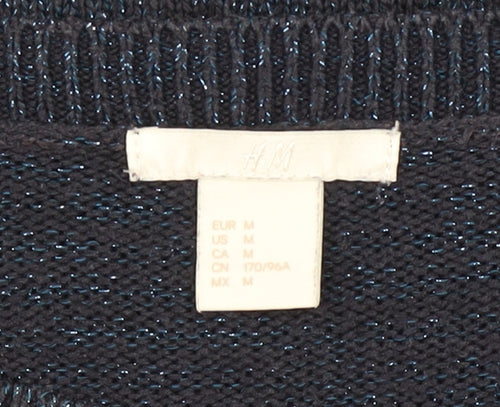 H&M Women’s Blue Ribbed Knit Crew Neck Jumper Size 12