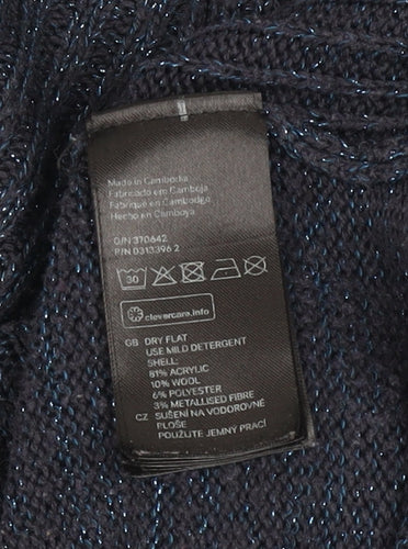 H&M Women’s Blue Ribbed Knit Crew Neck Jumper Size 12