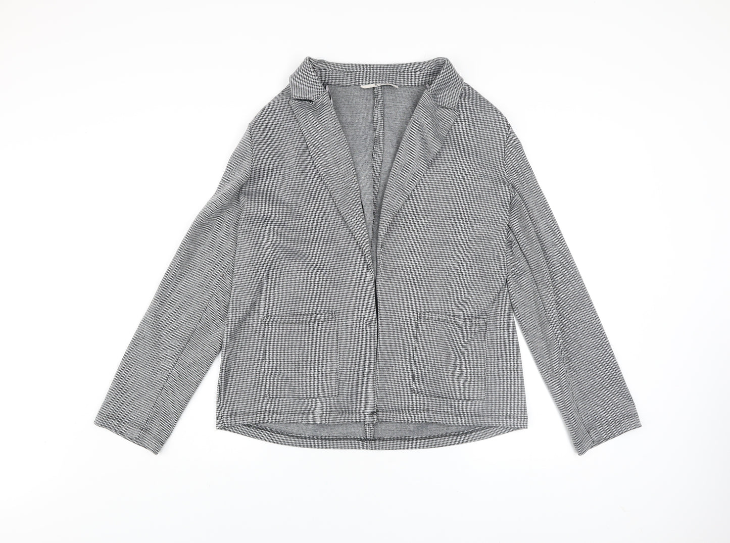 Tu Women Grey Check Stretch Blazer Size 12 Classic Workwear Jacket