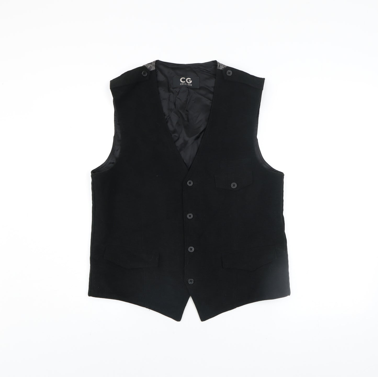 Cecil Gee Men's Black Cotton Waistcoat Medium Formal Lined
