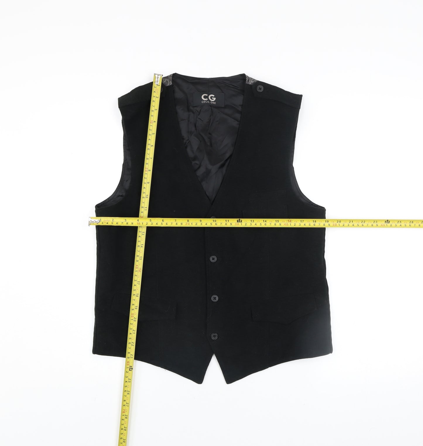 Cecil Gee Men's Black Cotton Waistcoat Medium Formal Lined