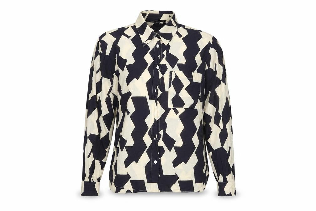 Front view of Zara Women's Multicoloured Geometric Cotton Button-Up Shirt XS