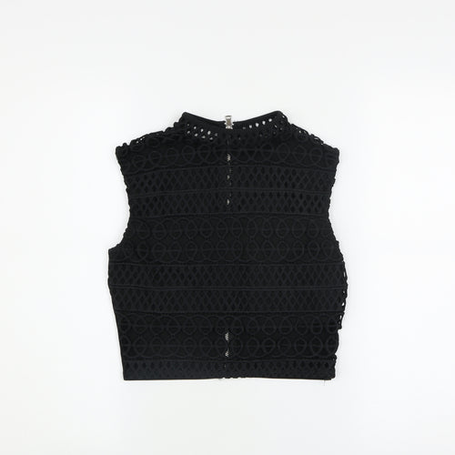 River Island Women’s Black Crochet Cropped High Neck Sleeveless Top Size 6