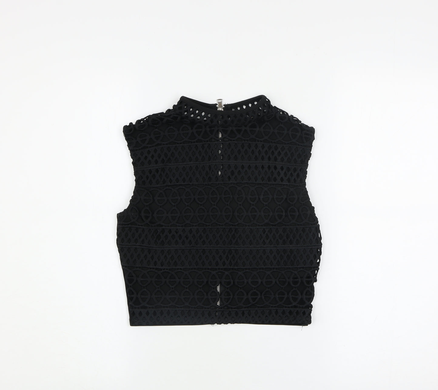 River Island Women’s Black Crochet Cropped High Neck Sleeveless Top Size 6