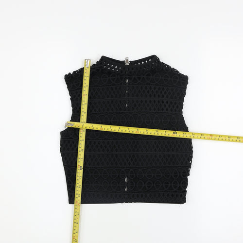 River Island Women’s Black Crochet Cropped High Neck Sleeveless Top Size 6
