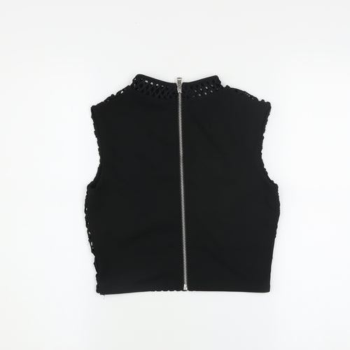 River Island Women’s Black Crochet Cropped High Neck Sleeveless Top Size 6