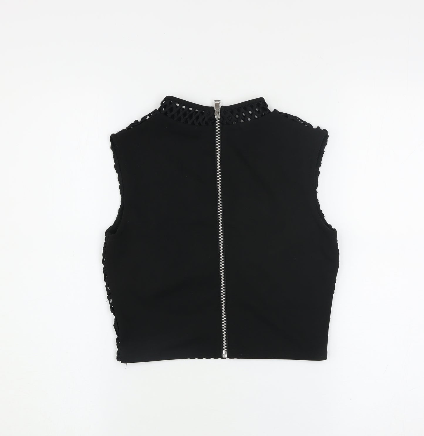 River Island Women’s Black Crochet Cropped High Neck Sleeveless Top Size 6