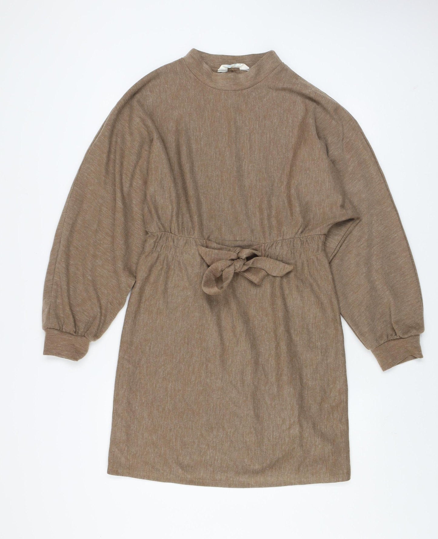 Primark Women Brown Size 14 Knit Belted Sweater Dress Long Sleeve