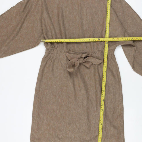 Primark Women Brown Size 14 Knit Belted Sweater Dress Long Sleeve