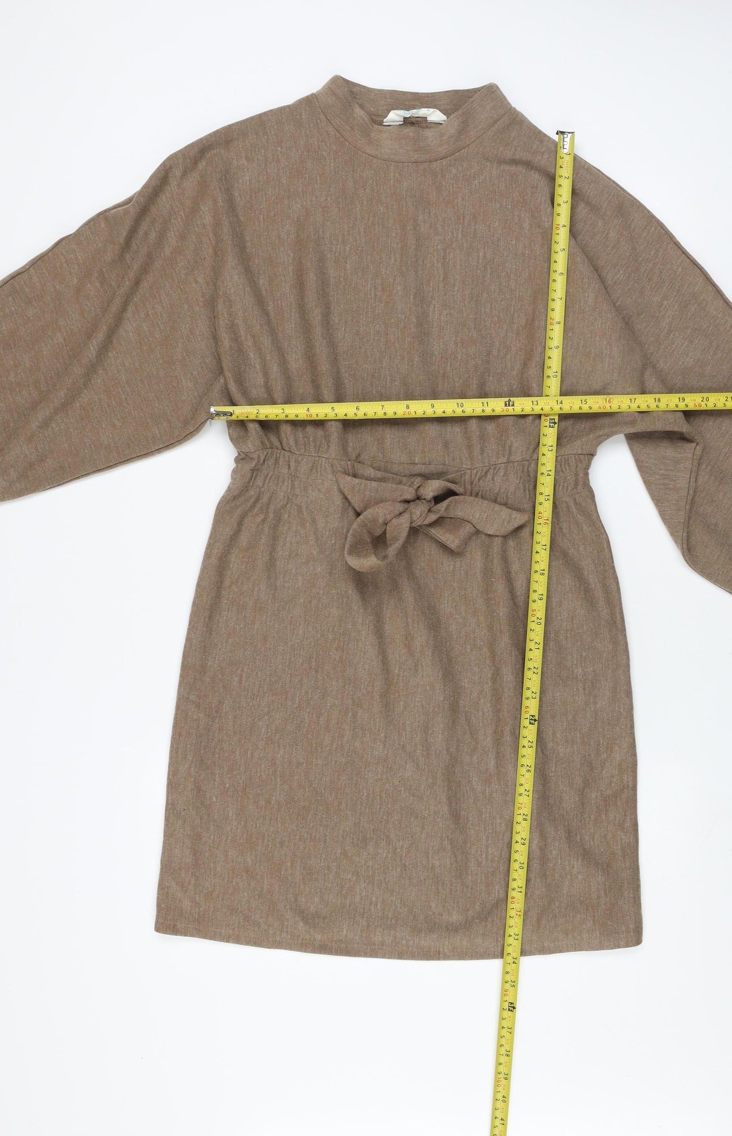 Primark Women Brown Size 14 Knit Belted Sweater Dress Long Sleeve