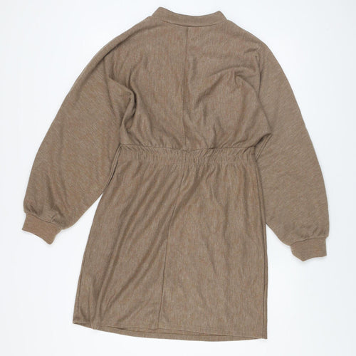 Primark Women Brown Size 14 Knit Belted Sweater Dress Long Sleeve