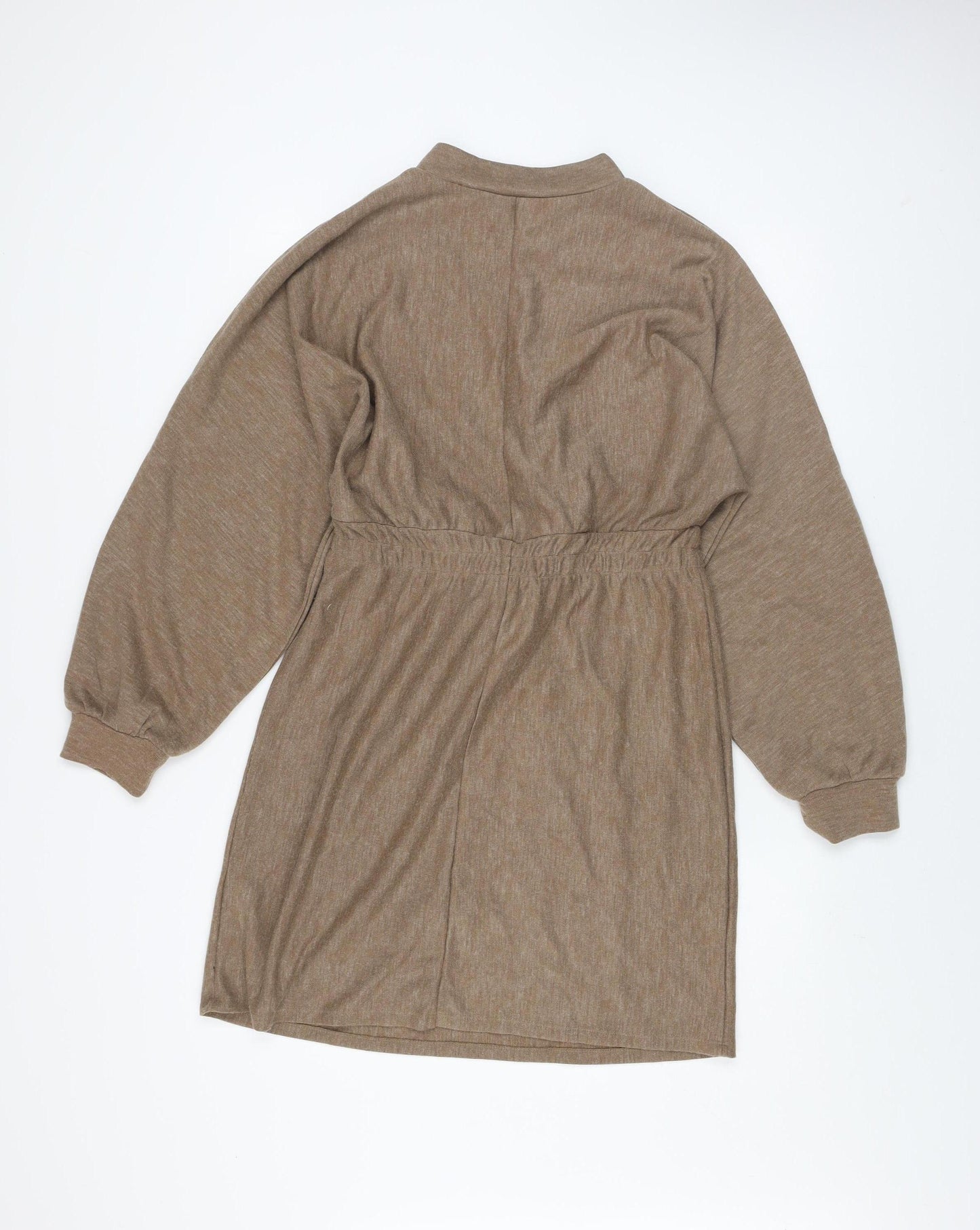 Primark Women Brown Size 14 Knit Belted Sweater Dress Long Sleeve