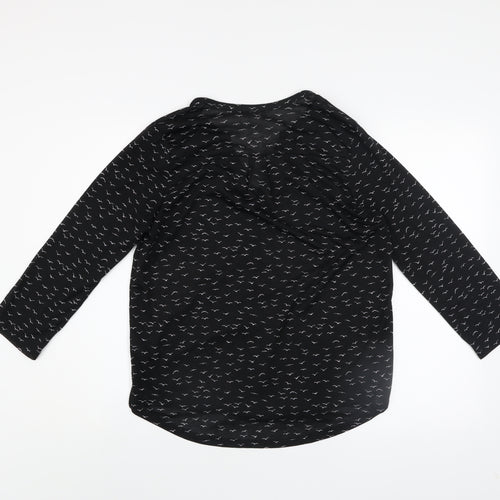 H&M Women’s Black Animal Print 3/4 Sleeve V-Neck Blouse Size 12
