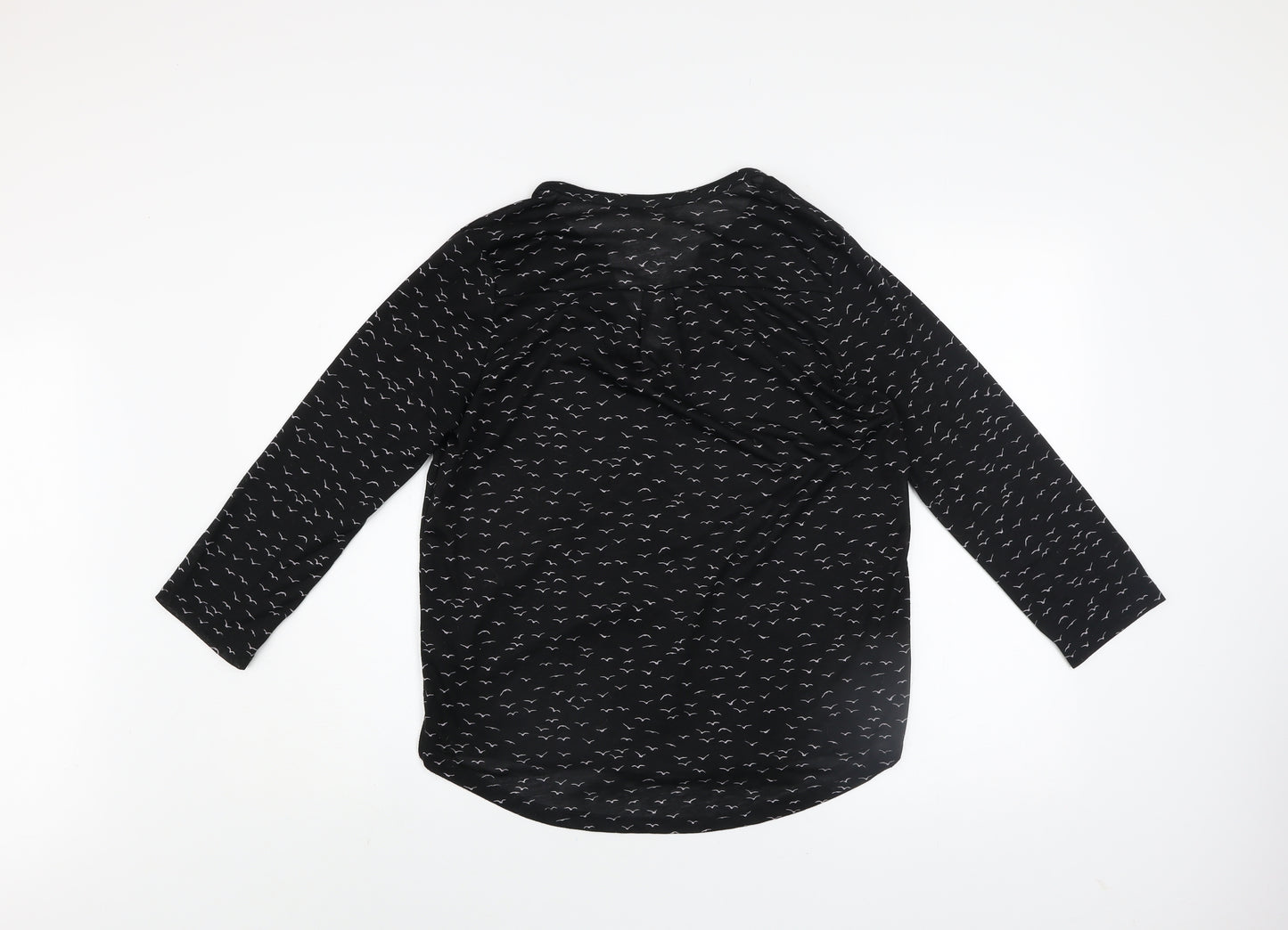 H&M Women’s Black Animal Print 3/4 Sleeve V-Neck Blouse Size 12