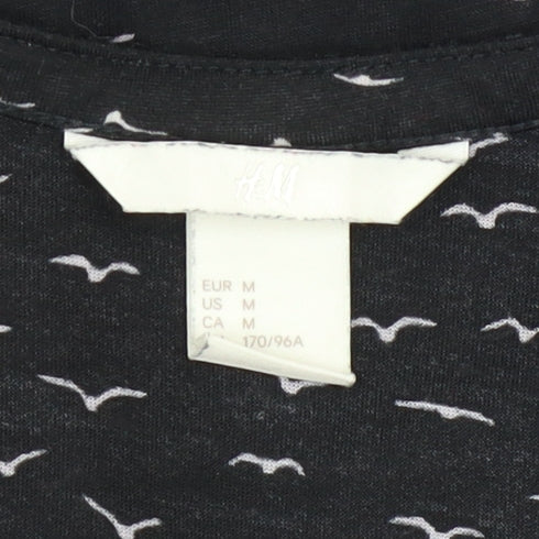 H&M Women’s Black Animal Print 3/4 Sleeve V-Neck Blouse Size 12