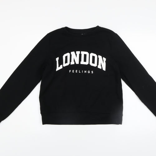 Pieces Women's Black London Graphic Pullover Sweatshirt Size S