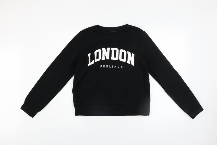 Pieces Women's Black London Graphic Pullover Sweatshirt Size S