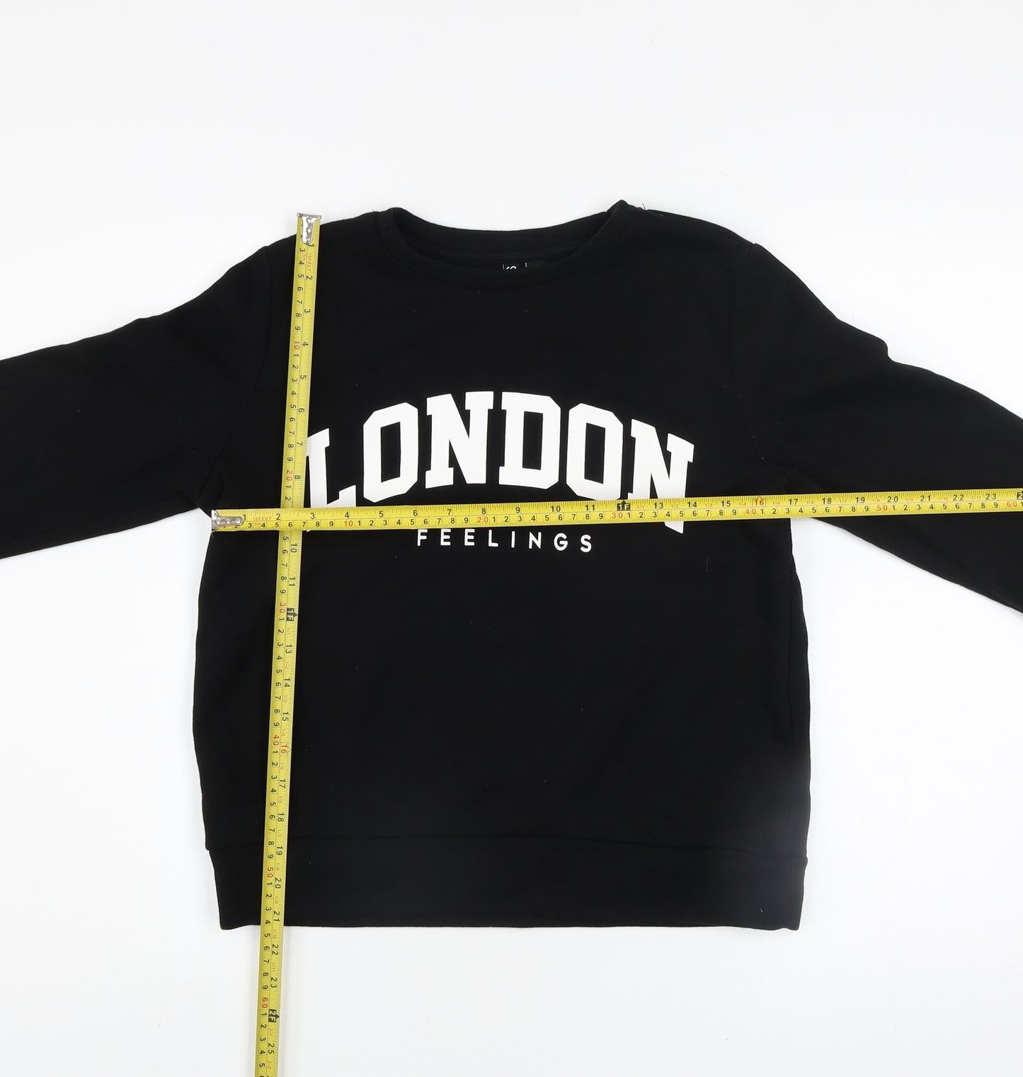 Pieces Women's Black London Graphic Pullover Sweatshirt Size S