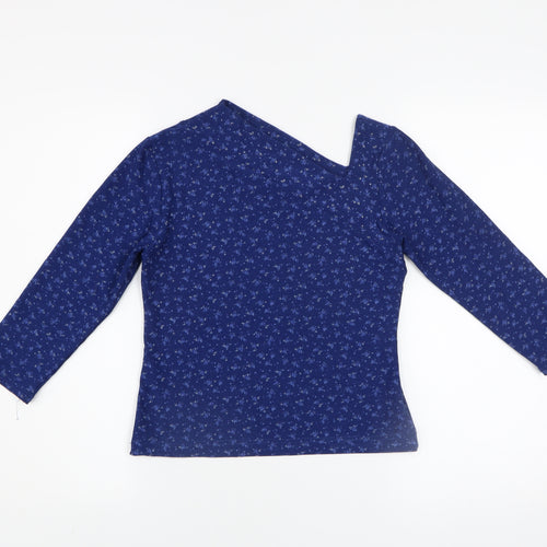 Evita Women’s Blue Floral One Shoulder Long Sleeve Top M