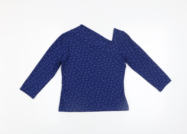 Evita Women’s Blue Floral One Shoulder Long Sleeve Top M