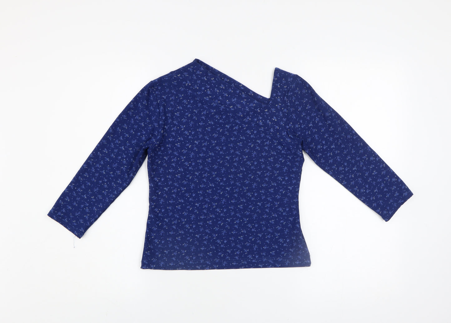 Evita Women’s Blue Floral One Shoulder Long Sleeve Top M