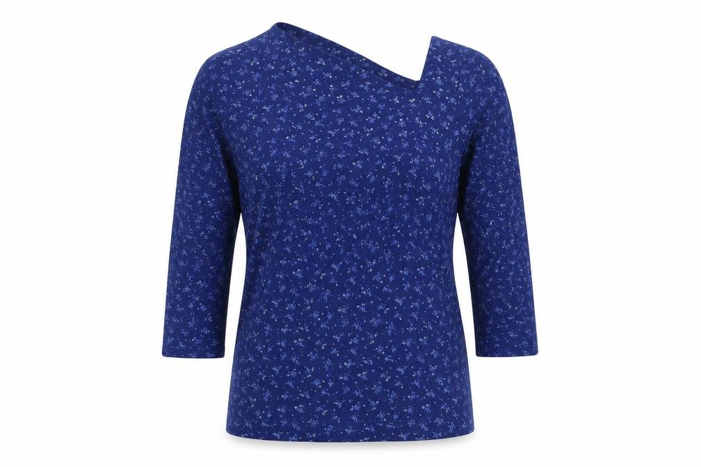 Evita Women’s Blue Floral One Shoulder Long Sleeve Top M