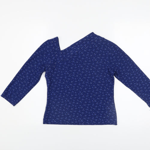 Evita Women’s Blue Floral One Shoulder Long Sleeve Top M