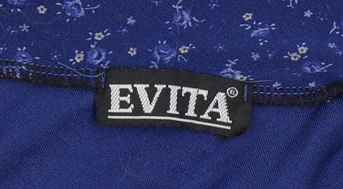 Evita Women’s Blue Floral One Shoulder Long Sleeve Top M