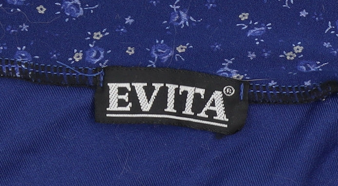 Evita Women’s Blue Floral One Shoulder Long Sleeve Top M