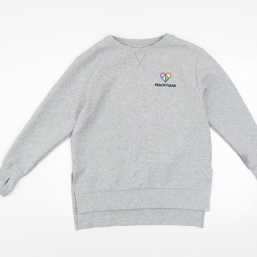 Peachylean Women Grey Pullover Sweatshirt Small Cotton Blend
