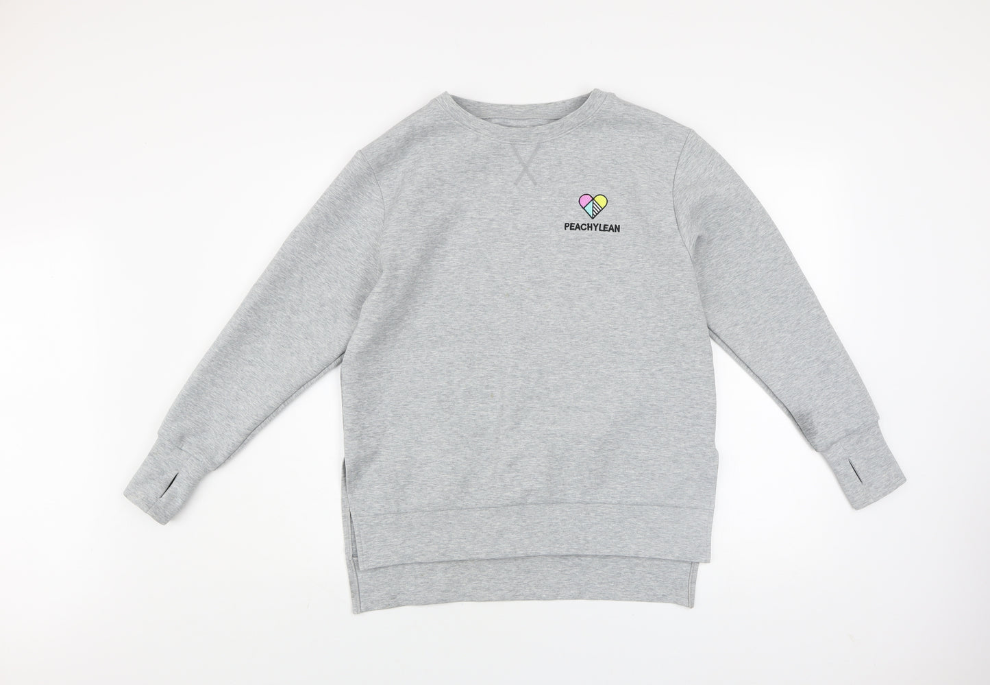 Peachylean Women Grey Pullover Sweatshirt Small Cotton Blend