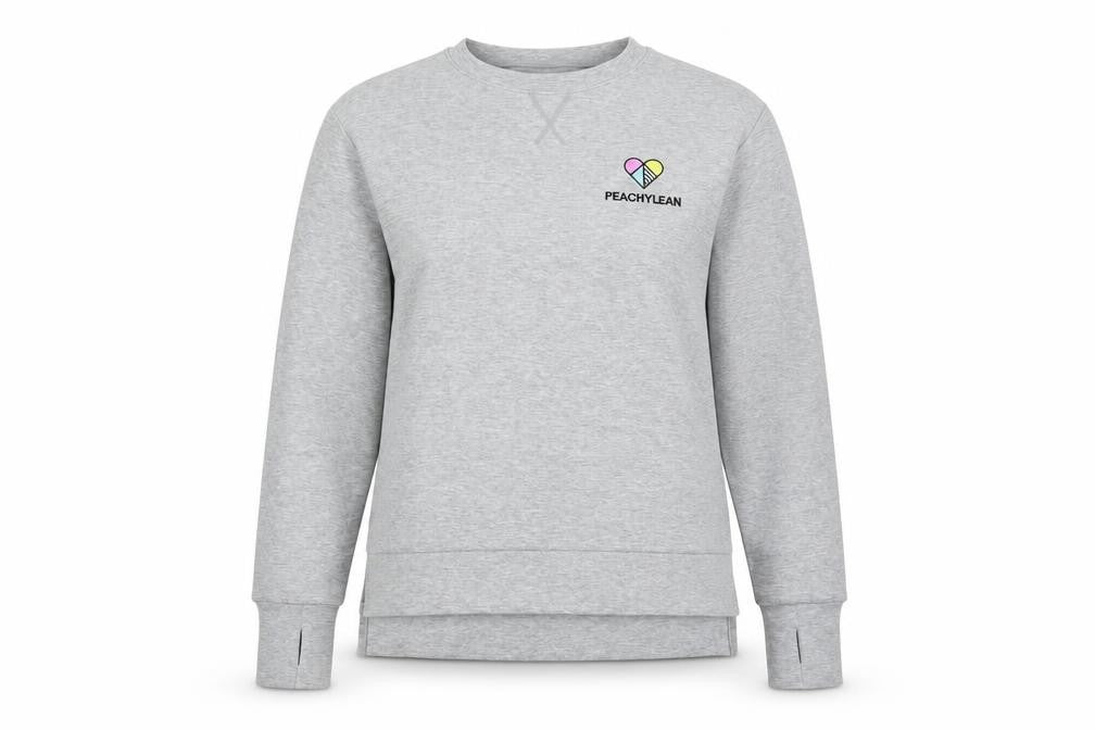 Front view of Peachylean Women Grey Pullover Sweatshirt Small Cotton Blend
