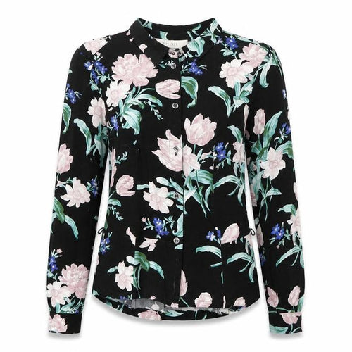 Oasis Women’s Black Floral Long Sleeve Collared Viscose Blouse Size 6