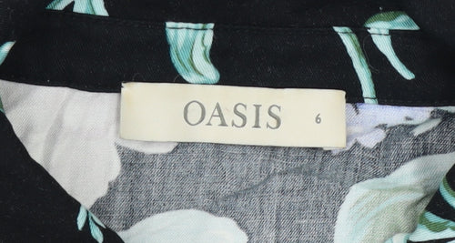 Oasis Women’s Black Floral Long Sleeve Collared Viscose Blouse Size 6