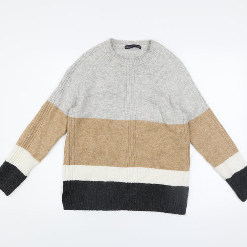 Marks and Spencer Women’s Beige Grey Colour Block Knit Jumper XS