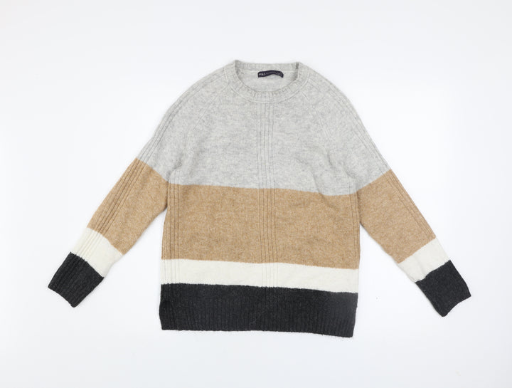 Marks and Spencer Women’s Beige Grey Colour Block Knit Jumper XS