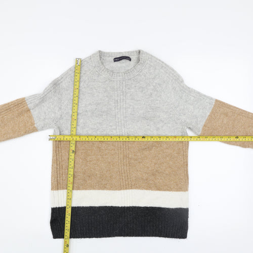 Marks and Spencer Women’s Beige Grey Colour Block Knit Jumper XS