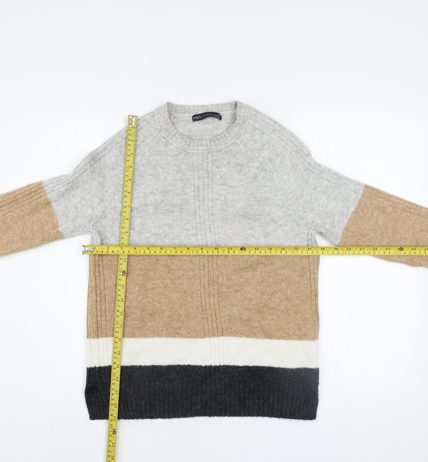Marks and Spencer Women’s Beige Grey Colour Block Knit Jumper XS