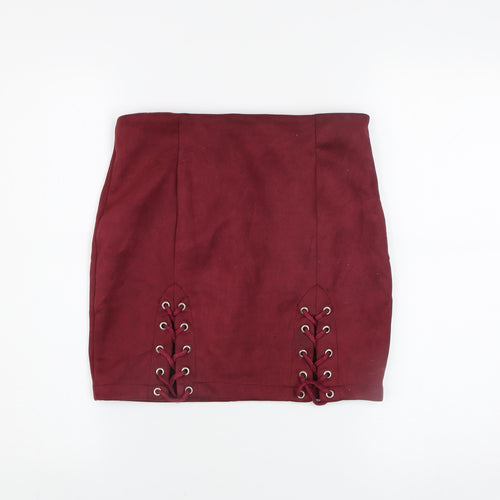 ONLY FASHION Women's Red Lace Up Short Stretch Skirt Size M