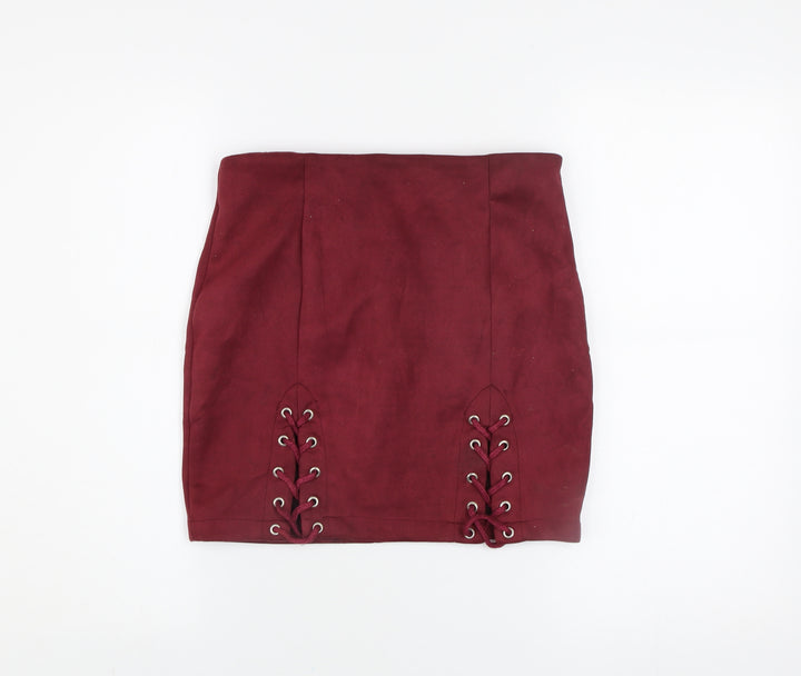 ONLY FASHION Women's Red Lace Up Short Stretch Skirt Size M