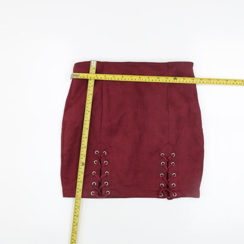 ONLY FASHION Women's Red Lace Up Short Stretch Skirt Size M