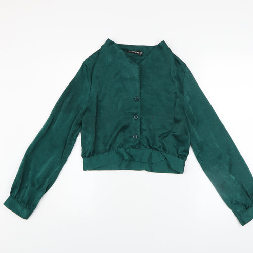 PrettyLittleThing Women's Green Cropped Satin Blouse UK 12