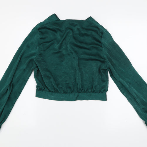 PrettyLittleThing Women's Green Cropped Satin Blouse UK 12