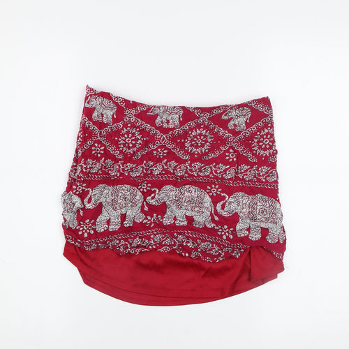 PrettyLittleThing Women’s Red Elephant Print Cotton Mini Skirt Size 12