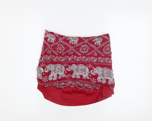 PrettyLittleThing Women’s Red Elephant Print Cotton Mini Skirt Size 12